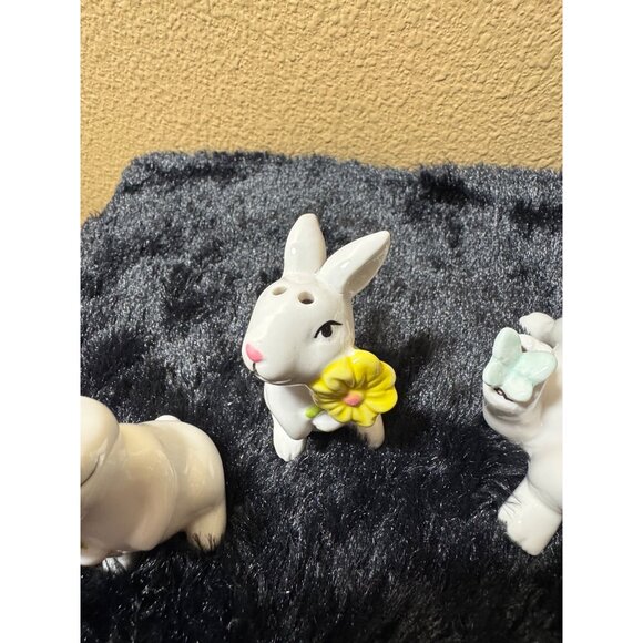 Vintage Ceramic Bunny Figurines With Flowers & Butterfly Spring Decor Set Of 3 - Picture 3 of 8